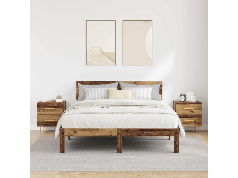  Vidaxl table de nuit bois ancien 4 tiroirs acier or meuble rangement 40x35x47cm salon  - Conforama D