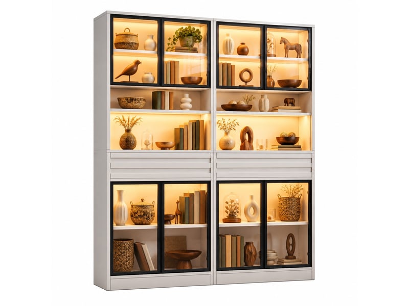  Lot de 2 vitrines 160 x 35 x 200 cm avec led rgb et 8 portes vitrées homvra  - Conforama A