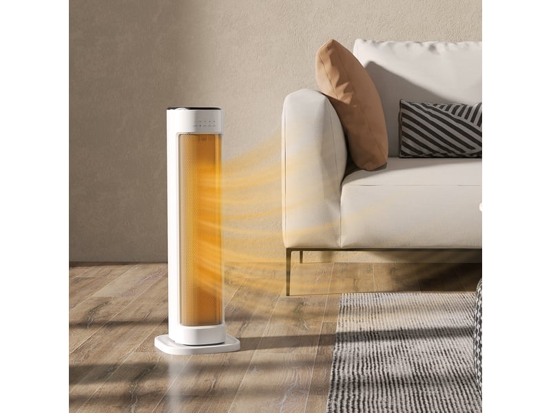  Chauffage soufflant en céramique 2000 w avec 3 niveaux de température réglables, minuterie 15 heures, télécommande, blanc  - Conforama D