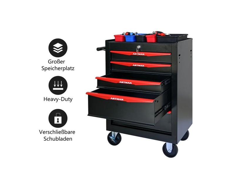 Boîte à outils à 5 tiroirs - noir & rouge - acier - 22.1 kg - glissières à roulement à billes 52.4x33x65.6cm - Conforama C