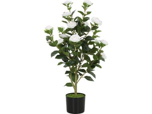 Fleurs de camélia artificielles réalistes, 176 feuilles en peva, pot en pp rempli de ciment noir, blanc