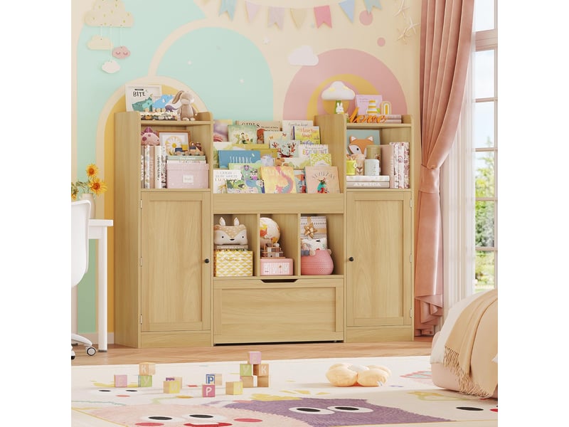  Meuble rangement enfant bibliothèque enfant 140x30x108.2cm, blanc  - Conforama B