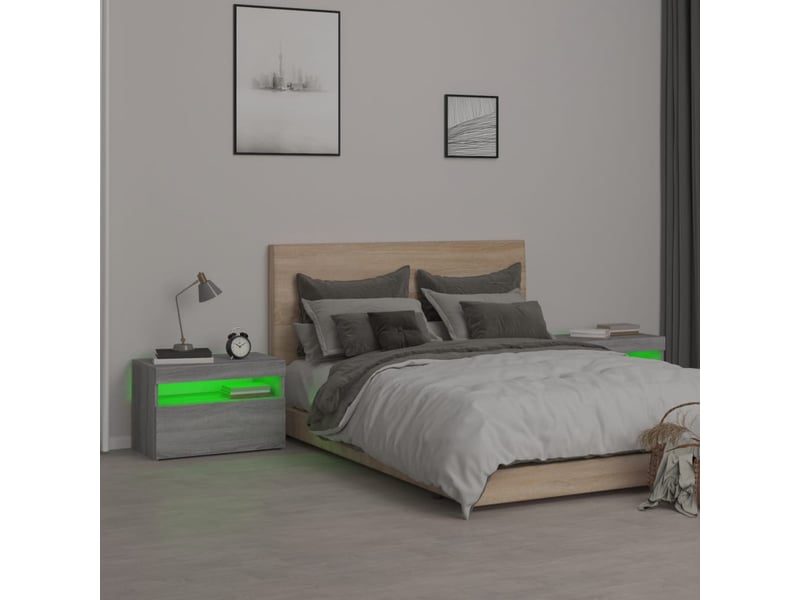  Lot de 2 tables de chevet - cabinet de chevet - table de nuit et lumières led sonoma gris 60x35x40 cm  - Conforama C