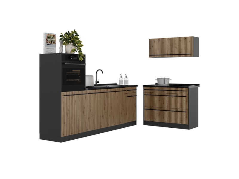 Vicco cuisine, chêne artisananthracite, 220cm sans plan de travail - Conforama E