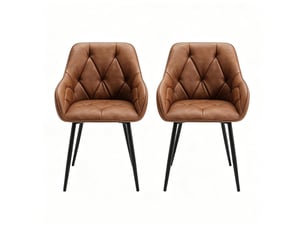 Lot de 2 chaises de salle à manger avec accoudoirs en similicuir marron