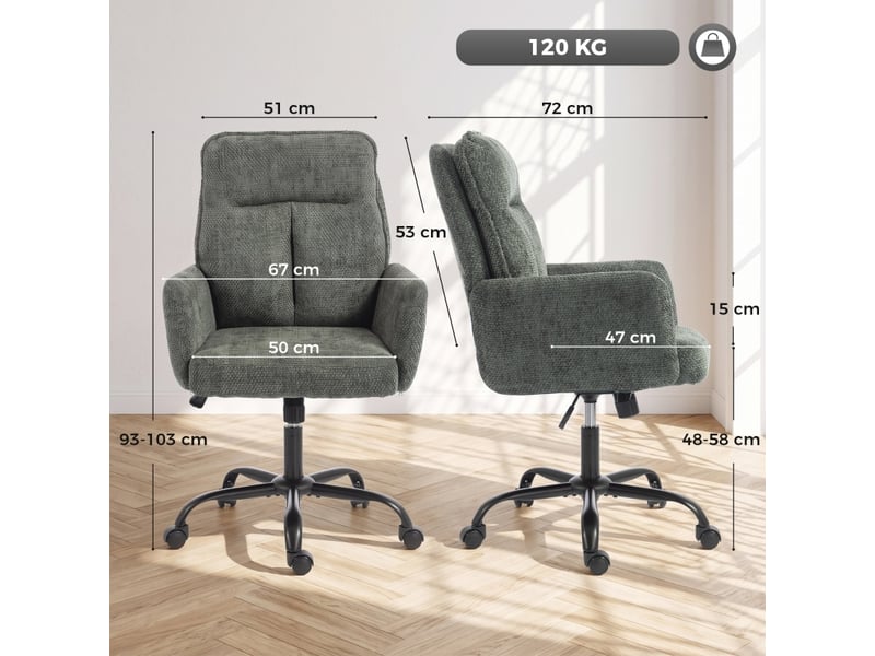  Chaise de bureau ergonomique - chaise de bureau pour la maison, chaise d'ordinateur avec assise large, dossier moyen, vert  - Conforama D