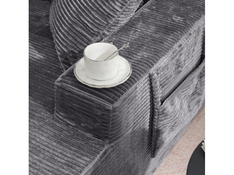  Méridienne 150x110x70 cm, 1 place, poches latérales, coussins, mousse dense, ressorts, velours côtelé, gris foncé  - Conforama E