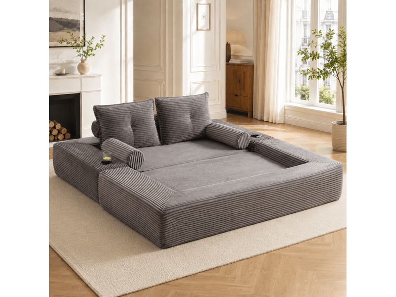 Canapé convertible 2 places 180*98*80 cm en velours côtelé avec poches et porte-gobelet gris foncé chicfurn - Conforama B