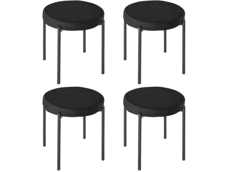  Lot de 4 tabourets de cuisine 41,5x41,5x46 cm empilables, rembourrés, aspect velours, structure métallique noire  - Conforama A