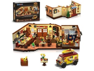 Jeu de construction pizzeria italienne 1098 pieces avec led et camion retro