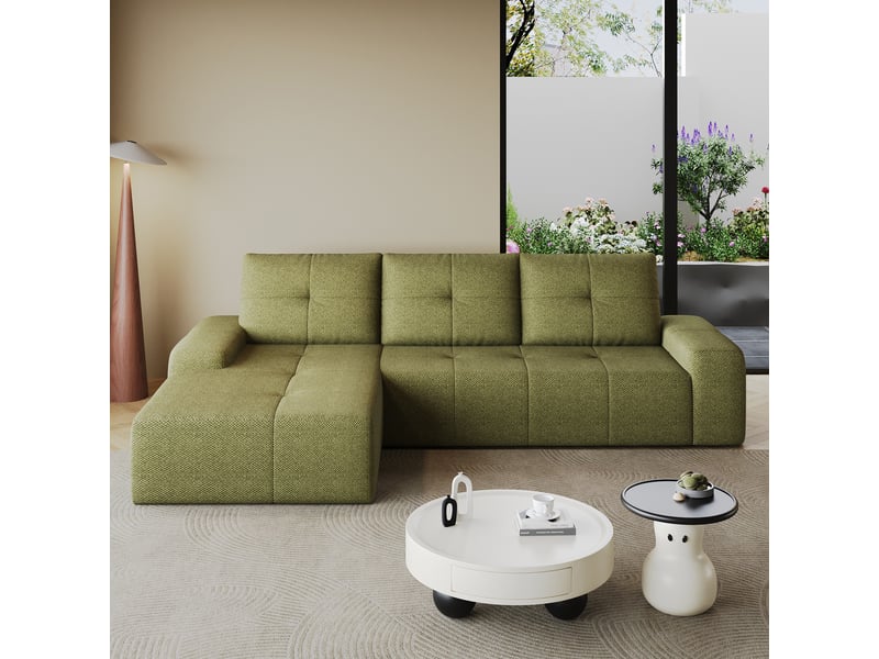  Canapé d'angle 262 cm en l avec méridienne à gauche, canapé nuage en mousse compressée sous vide, design confortable pour salon, vert olive OPULERANE TRADING LTD - Conforama D