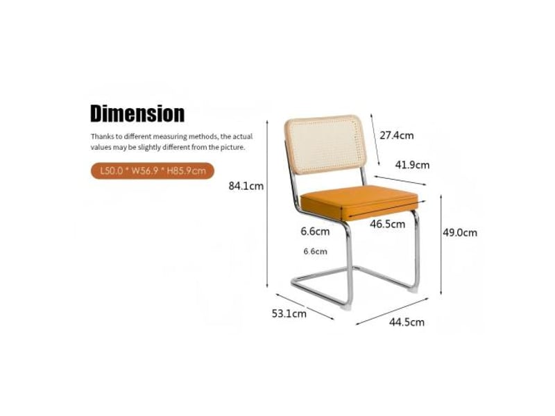  Ensemble 2 chaises de salle à manger velours et rotin, pieds chromés, style mid-century breuer, assises tapissées  - Conforama C
