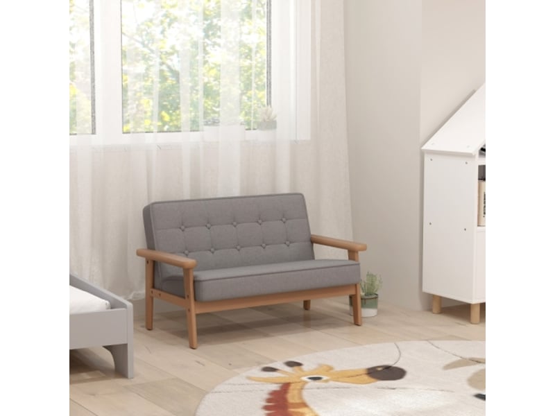  Fauteuil enfant gris, cadre bois, aspect velours, rembourré, pour enfants 3-15 ans  - Conforama C
