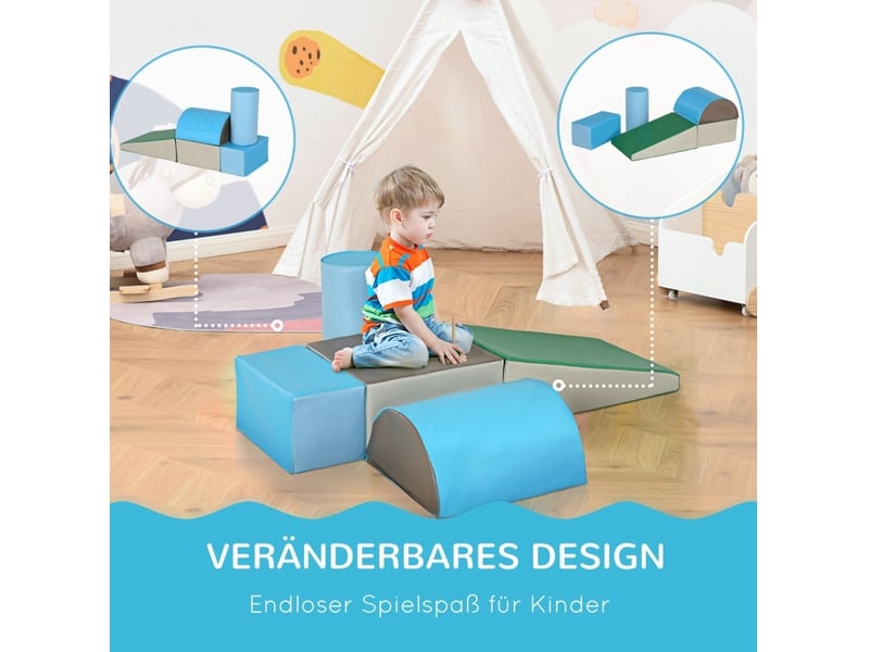  Set de 5 blocs en mousse pour enfant 40,6x40,6x20,3 cm multicolore en simili cuir, jeu de motricité 1-3 ans  - Conforama E