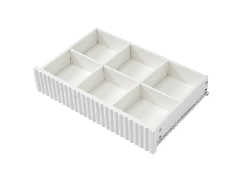  Commode 6 tiroirs avec séparateurs et verre brun pour chambre en panneaux de particules 120×40×76 cm blanc  - Conforama D
