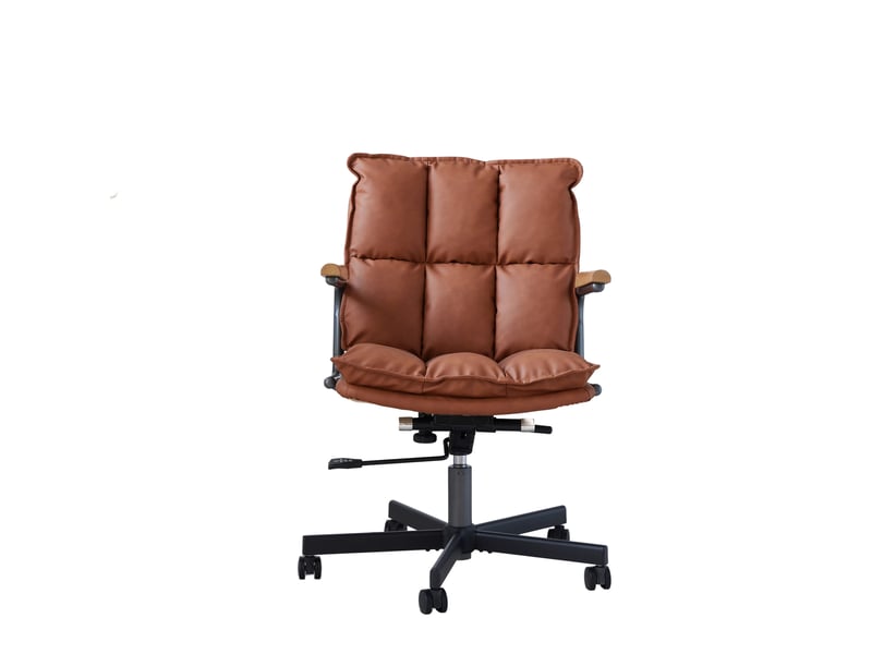  Chaise de bureau en similicuir marron réglable, pivotante 360° avec roulettes  - Conforama A