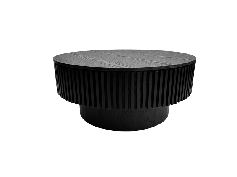 Table basse ronde 75 cm avec rangement en bois veneer noir, design moderne pour salon, chambre ou bureau  - Conforama D