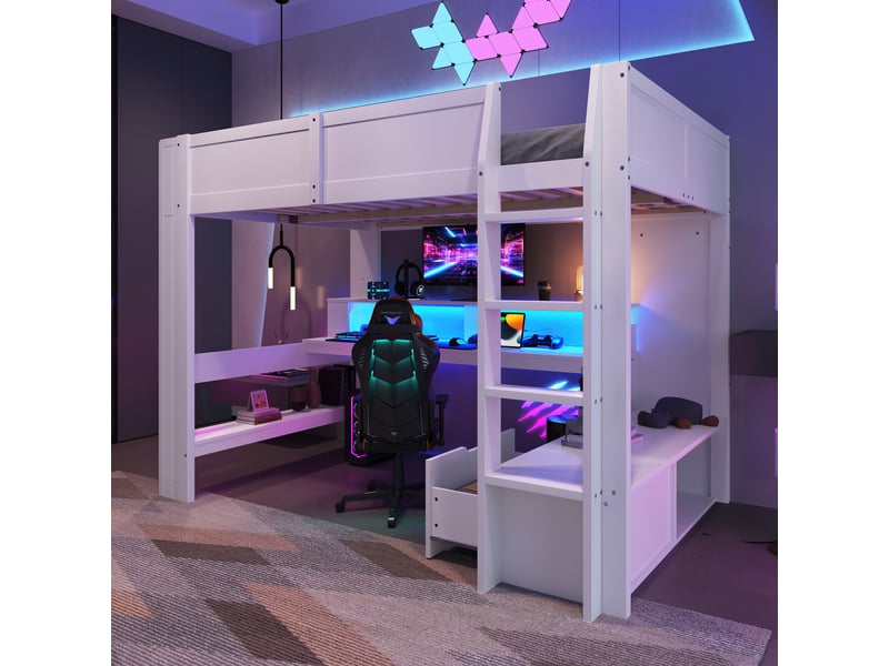  Lit mezzanine 140x200cm coloris blanc led pin lit enfant blanc - Conforama B