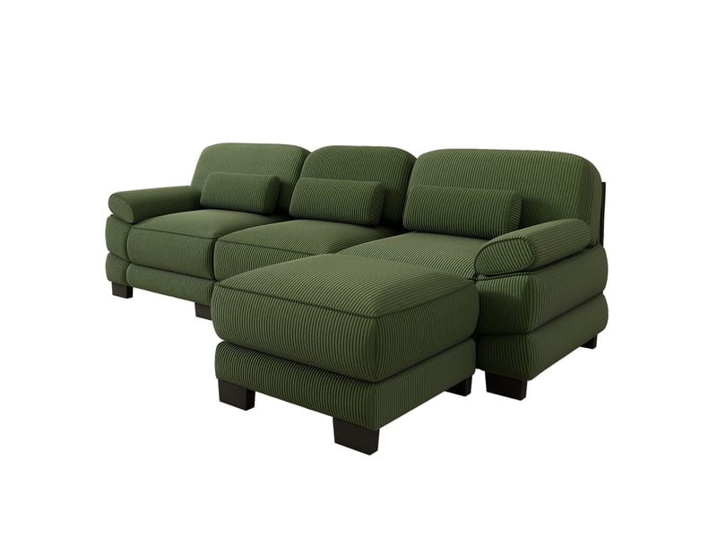 Canapé d'angle modulaire tcqpz 3 places avec pouf 265 x 161 x 94 cm velours côtelé vert - Conforama A
