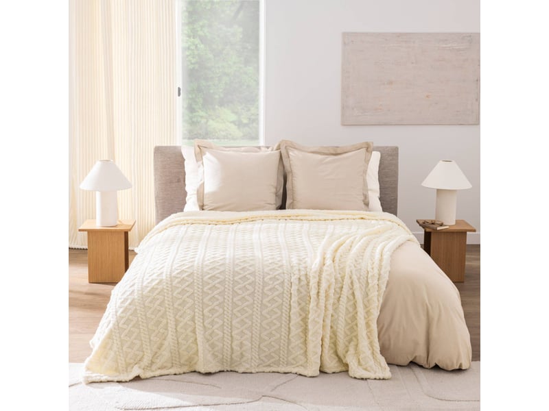 Couverture 2 personnes 220 x 240 cm – sherpa relief edgar - 220x240cm - naturel  - Conforama A
