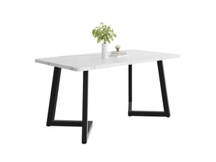 Table à manger rectangulaire, 117x68x75 cm, élégante effet marbre, plateau mdf, piètement métal, coloris noir et blanc
