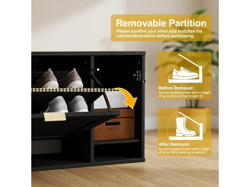  Meuble à chaussures 80x147x24 cm avec miroir 4 compartiments rabattables étagère réglable derrière le miroir noir pour entrée  - Conforama D