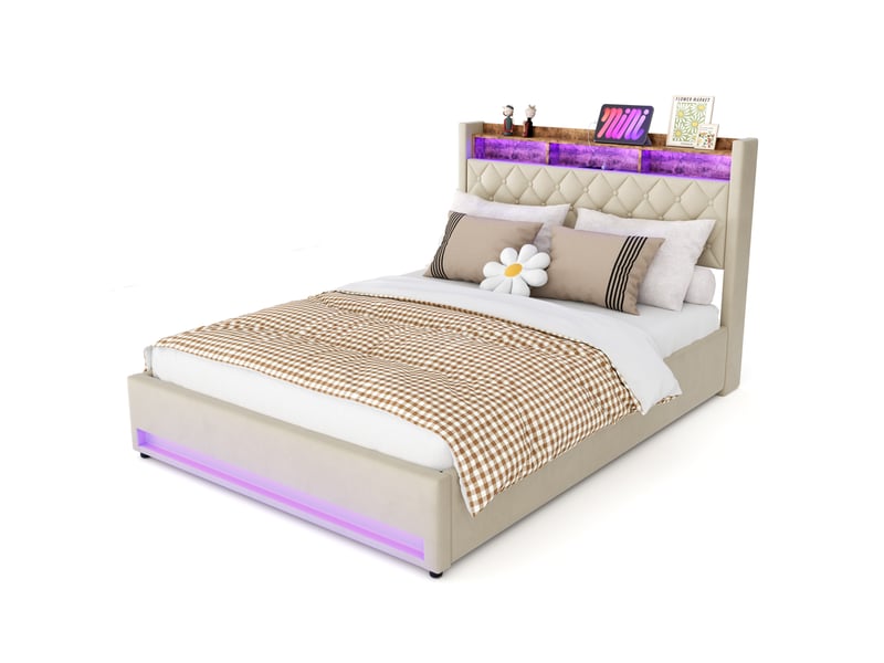  Lit coffre 160x200 cm avec led rgb, usb et prise evryae  - Conforama A