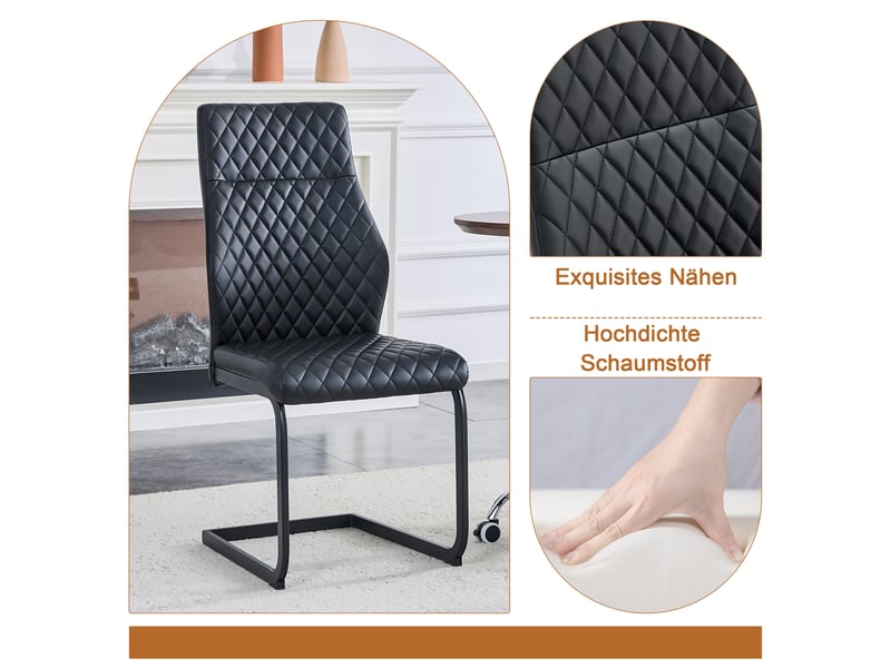 Ensemble table et chaises avec 1 table ronde et 2 chaises - verre trempé, métal et pu - noir transparent - Conforama E