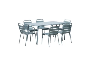 Ensemble table + 4 chaises + 2 fauteuils en métal bleu gris - baca