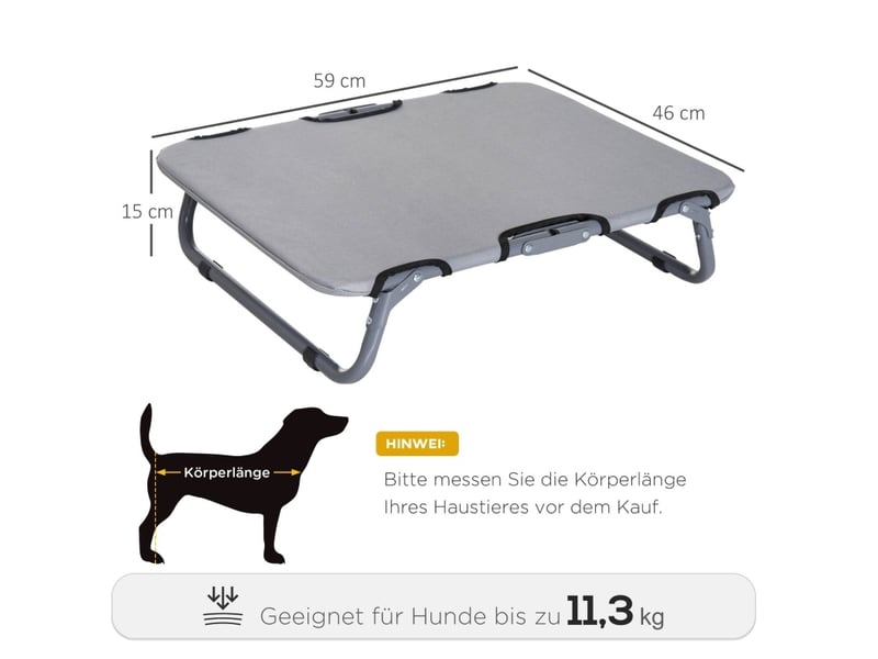  Lit pliant surélevé pour félins 59x46x15 cm – gris – acier et tissu oxford 600d, usage en extérieur  - Conforama C