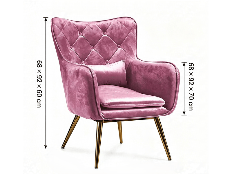  Fauteuil club (lot de 2) 68x92x70cm velours matelassé+métal -rose+doré,livré avec coussin complémentaire S3625984 - Conforama B