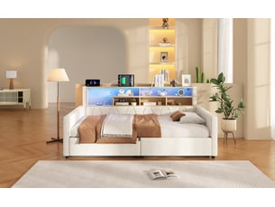 Lit coffre 90x200 cm LEYTN coloris beige