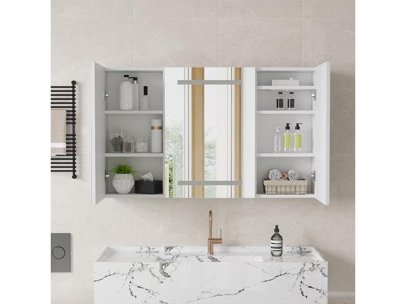  Armoire de toilette led 3 portes - 100 x 13.5 x 60 cm-blanc - meuble de salle de bain avec éclairage 3 couleurs, antibuée et prise  - Conforama C
