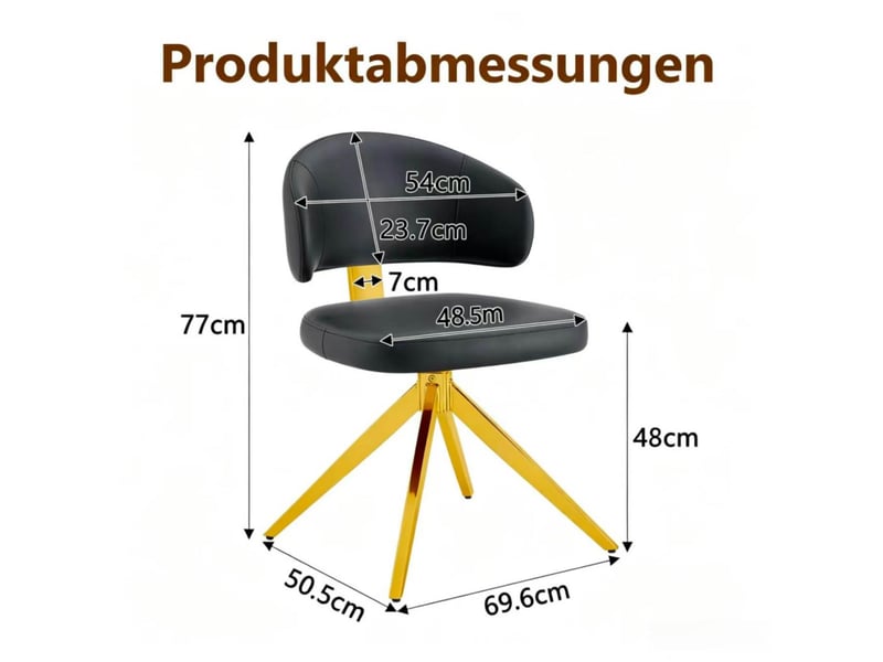  Chaise pivotante moderne 54 x 50,5 x 77 cm – noir et doré – assise confortable, rotation complète à 360°  - Conforama C