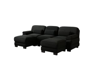 Canapé modulable en u 3 places 265x 161x 94 cm, coussins lombaires, assise profonde, 2 poufs, en velours côtelé, noir