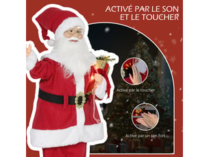 Figurine de père noël, debout de père noël, commande vocale, lumières led scintillantes, 120 cm, bras pliables, rouge