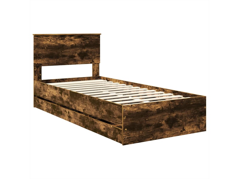Lit simple- lit adulte - cadre de lit chêne fumé 100 x 200 cm bois ingénierie - Conforama C