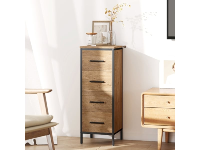 Meuble de salle de bain compact style industriel, 4 tiroirs, panneau de particules et métal, rangement pratique - Conforama B