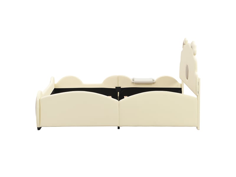 Lit enfant ours beige 140x200 cm avec toboggan et échelle, pu facile à nettoyer - Conforama E