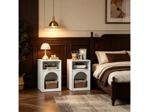 Lot de 2 chevets white design courbé moderne avec étagères ouvertes pour chambre