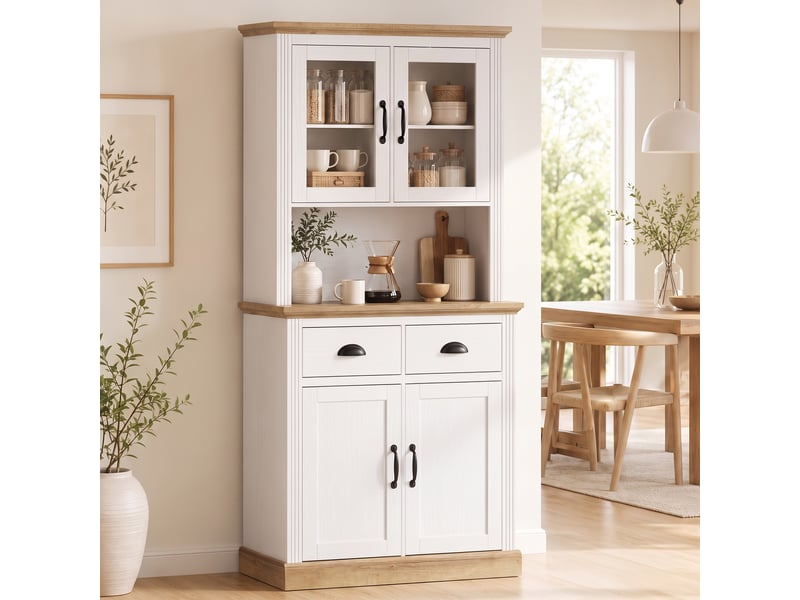  Buffet haut vaisselier style classique chic bicolore effet bois blanc  - Conforama D