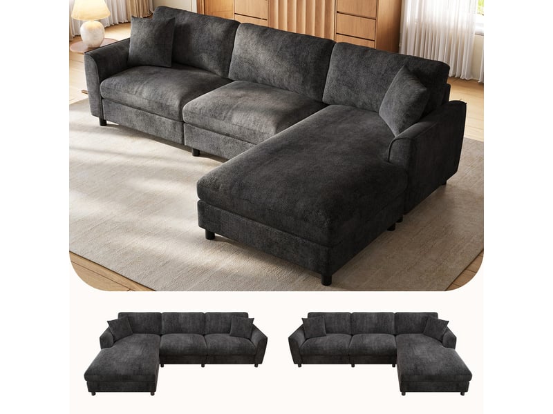 Canapé d'angle 3 places forme nuage, méridienne réversible, couchage 90cm, modulaire multifonctionnel, 256x137x79 cm, gris - Conforama D