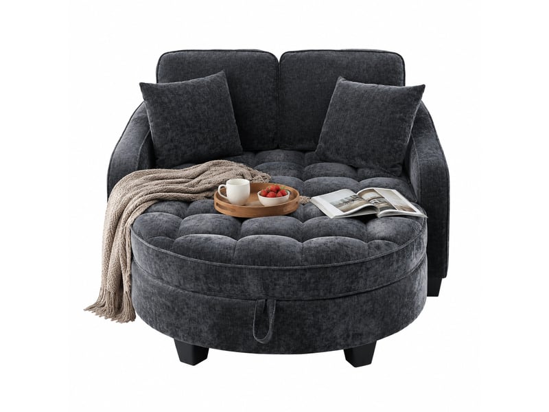  Canapé droit convertible 1 place noir en tissu, avec pouf de rangement mobile pour les espaces restreints  - Conforama A