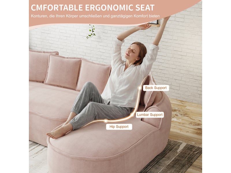 Canapé modulable - 184x164x67 cm - tissu chenille - configuration modulable - assise profonde - mobilier de salon - rose CozyNest - Conforama E