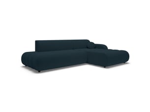 Canapé d'angle droit convertible SELSEY Arione 3 places Tissu bleu avec coffre de rangement