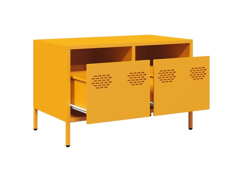  Meuble tv - banc tv - meuble de rangement jaune moutarde 68x39x43,5 cm acier laminé à froid  - Conforama E