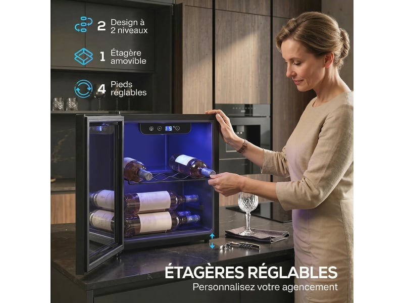  Cave à vin 12 bouteilles 36l, réfrigérateur à vin et boissons avec température réglable 4-16 °c, noir, porte réversible  - Conforama R