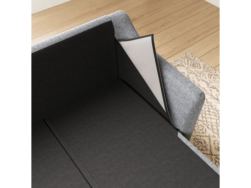  Canapé d'angle en l 4 places 274 cm gris en coton-lin, méridienne coffre et housses lavables Fay Lum - Conforama E