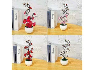 Plante artificielle en pot, fleur de prunier en plastiquerouge
