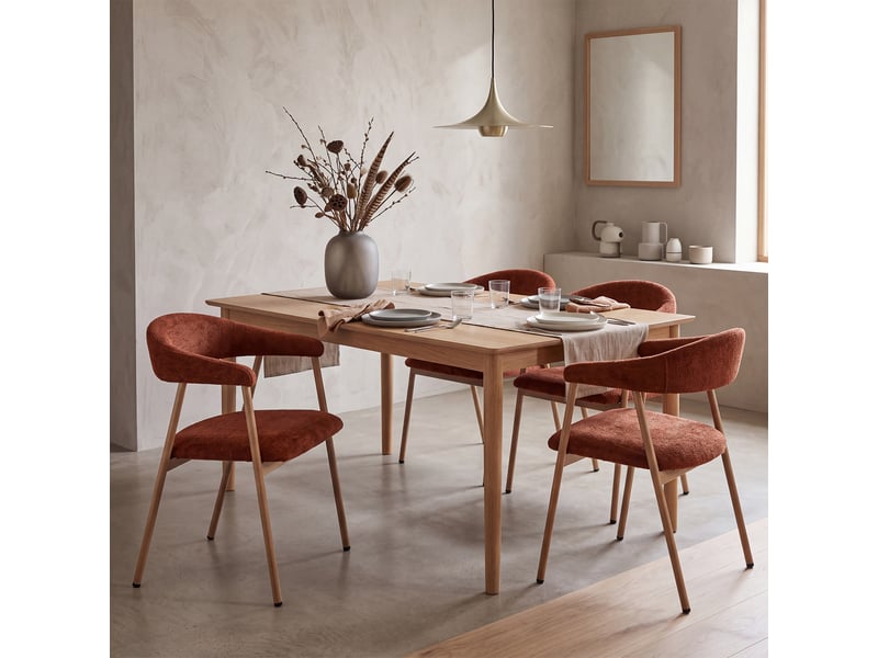 Chaises de salle à manger lot de 4 rembourrée en chenille, pieds en métal effet bois, rouge - Conforama B